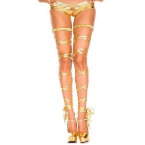 Leg Avenue Gold Metallic Garter Leg Wraps - Picture 2 of 4